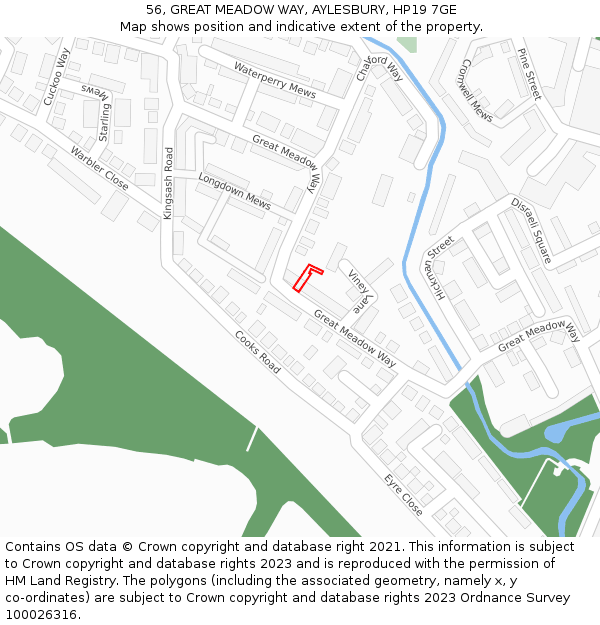 56, GREAT MEADOW WAY, AYLESBURY, HP19 7GE: Location map and indicative extent of plot