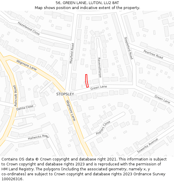 56, GREEN LANE, LUTON, LU2 8AT: Location map and indicative extent of plot