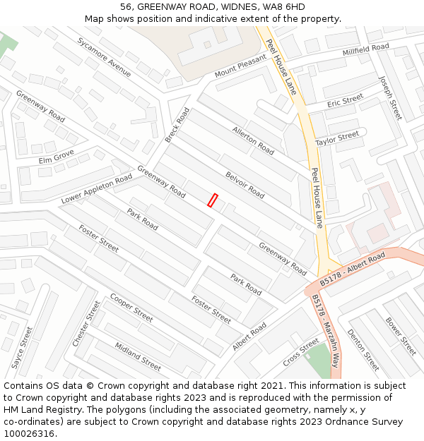 56, GREENWAY ROAD, WIDNES, WA8 6HD: Location map and indicative extent of plot