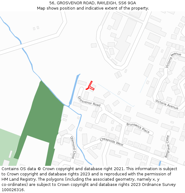56, GROSVENOR ROAD, RAYLEIGH, SS6 9GA: Location map and indicative extent of plot