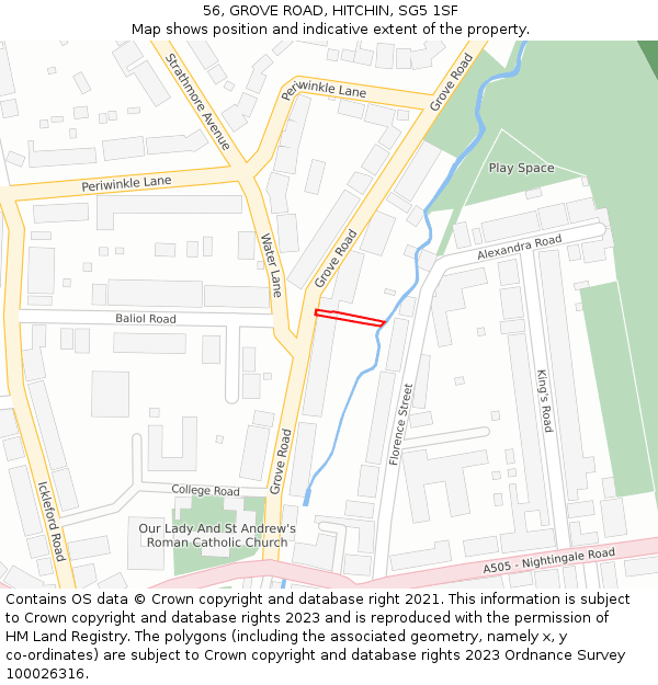 56, GROVE ROAD, HITCHIN, SG5 1SF: Location map and indicative extent of plot