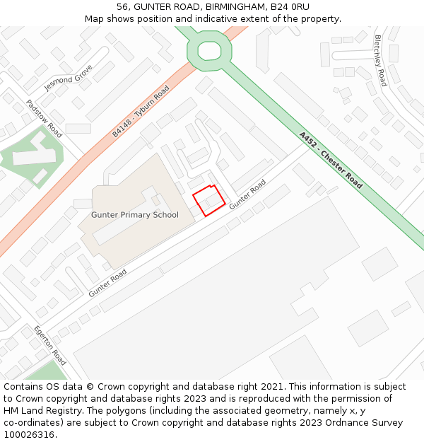56, GUNTER ROAD, BIRMINGHAM, B24 0RU: Location map and indicative extent of plot