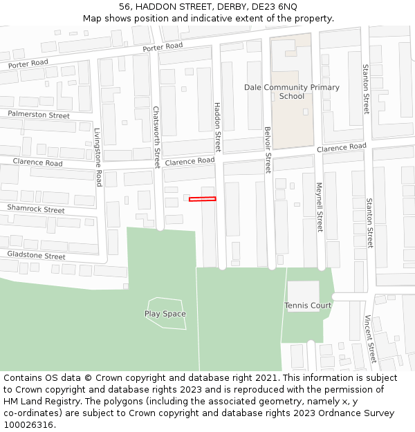56, HADDON STREET, DERBY, DE23 6NQ: Location map and indicative extent of plot