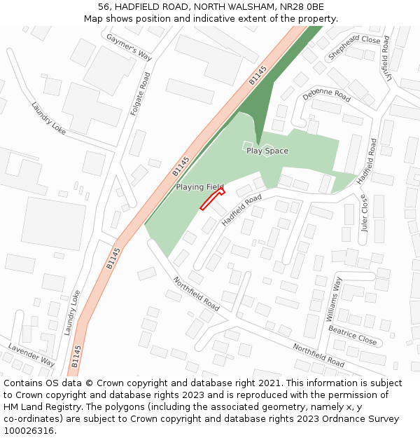 56, HADFIELD ROAD, NORTH WALSHAM, NR28 0BE: Location map and indicative extent of plot