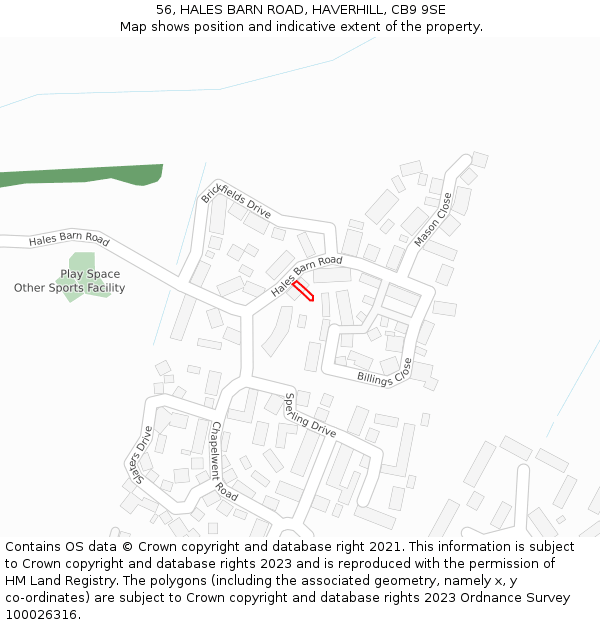 56, HALES BARN ROAD, HAVERHILL, CB9 9SE: Location map and indicative extent of plot