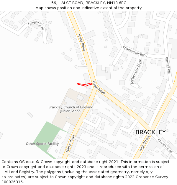 56, HALSE ROAD, BRACKLEY, NN13 6EG: Location map and indicative extent of plot