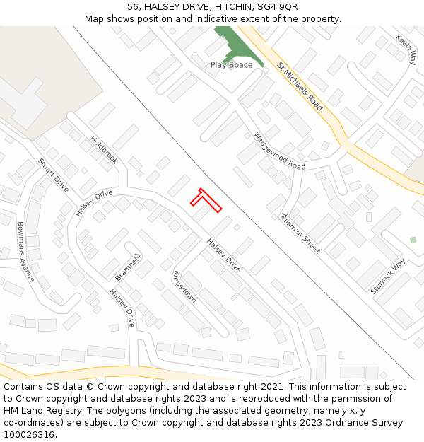 56, HALSEY DRIVE, HITCHIN, SG4 9QR: Location map and indicative extent of plot