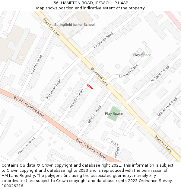 56, HAMPTON ROAD, IPSWICH, IP1 4AP: Location map and indicative extent of plot
