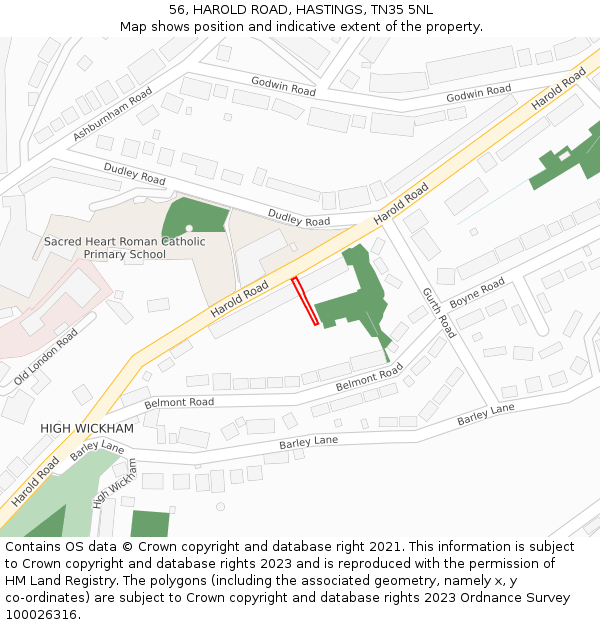 56, HAROLD ROAD, HASTINGS, TN35 5NL: Location map and indicative extent of plot