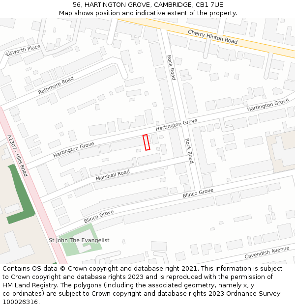 56, HARTINGTON GROVE, CAMBRIDGE, CB1 7UE: Location map and indicative extent of plot