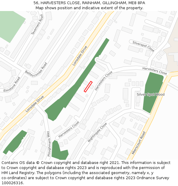 56, HARVESTERS CLOSE, RAINHAM, GILLINGHAM, ME8 8PA: Location map and indicative extent of plot