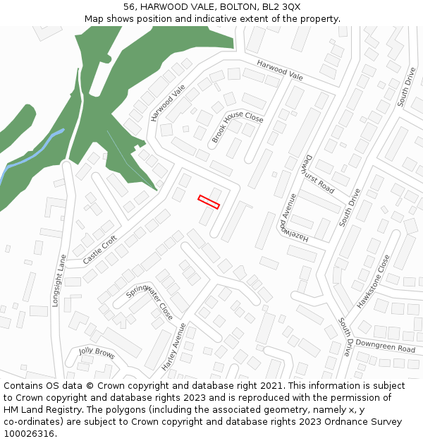 56, HARWOOD VALE, BOLTON, BL2 3QX: Location map and indicative extent of plot