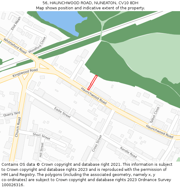 56, HAUNCHWOOD ROAD, NUNEATON, CV10 8DH: Location map and indicative extent of plot