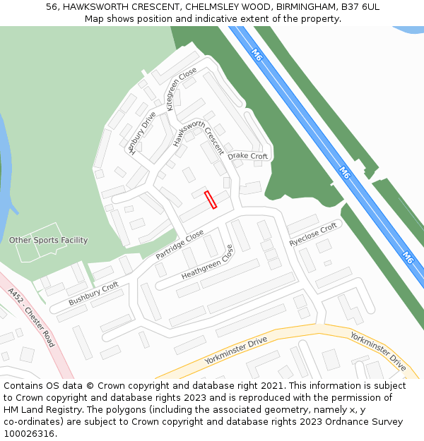 56, HAWKSWORTH CRESCENT, CHELMSLEY WOOD, BIRMINGHAM, B37 6UL: Location map and indicative extent of plot