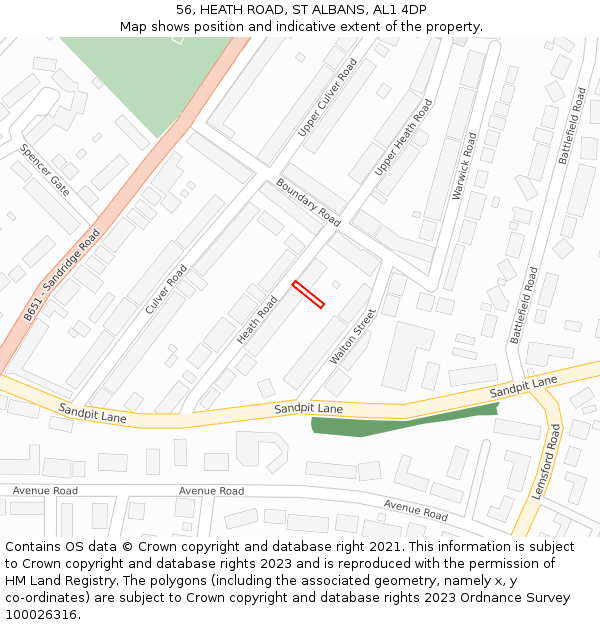 56, HEATH ROAD, ST ALBANS, AL1 4DP: Location map and indicative extent of plot