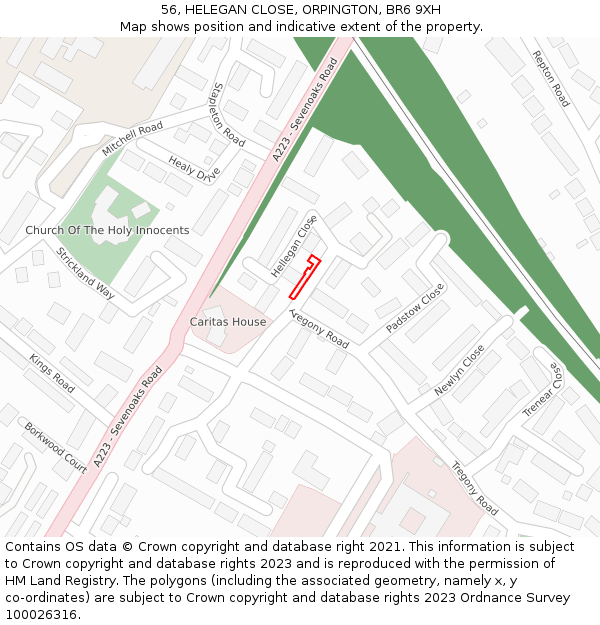 56, HELEGAN CLOSE, ORPINGTON, BR6 9XH: Location map and indicative extent of plot