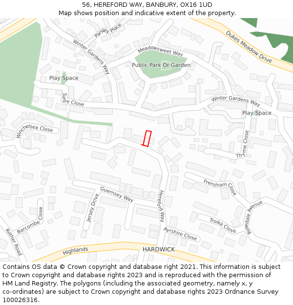 56, HEREFORD WAY, BANBURY, OX16 1UD: Location map and indicative extent of plot