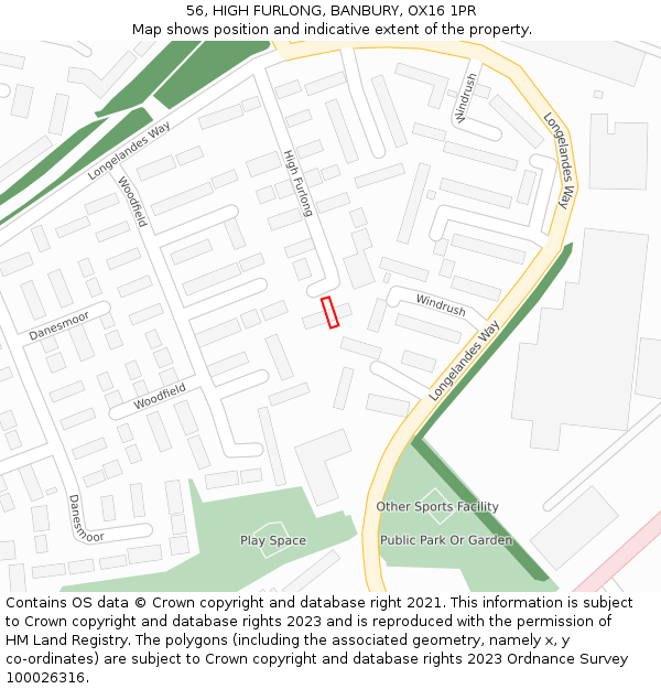 56, HIGH FURLONG, BANBURY, OX16 1PR: Location map and indicative extent of plot