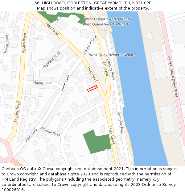56, HIGH ROAD, GORLESTON, GREAT YARMOUTH, NR31 0PE: Location map and indicative extent of plot
