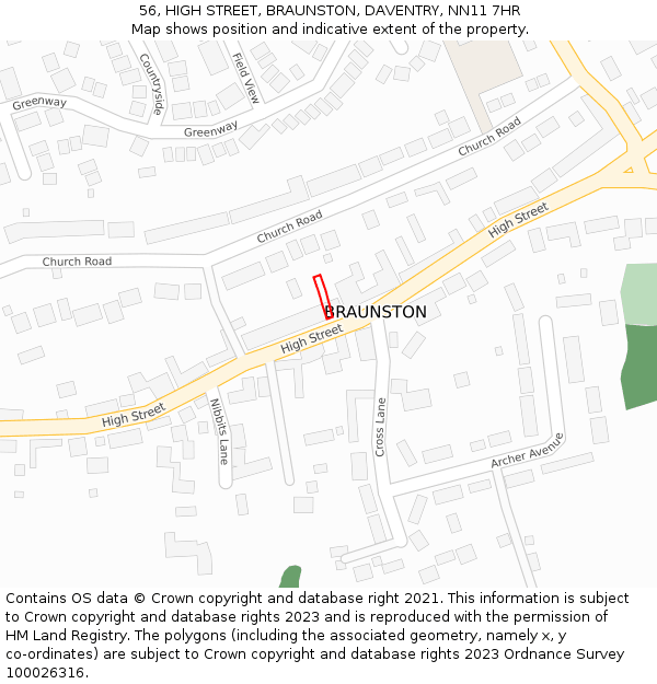 56, HIGH STREET, BRAUNSTON, DAVENTRY, NN11 7HR: Location map and indicative extent of plot