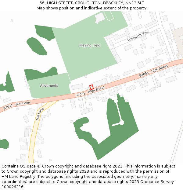 56, HIGH STREET, CROUGHTON, BRACKLEY, NN13 5LT: Location map and indicative extent of plot