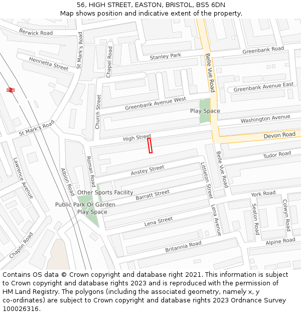 56, HIGH STREET, EASTON, BRISTOL, BS5 6DN: Location map and indicative extent of plot