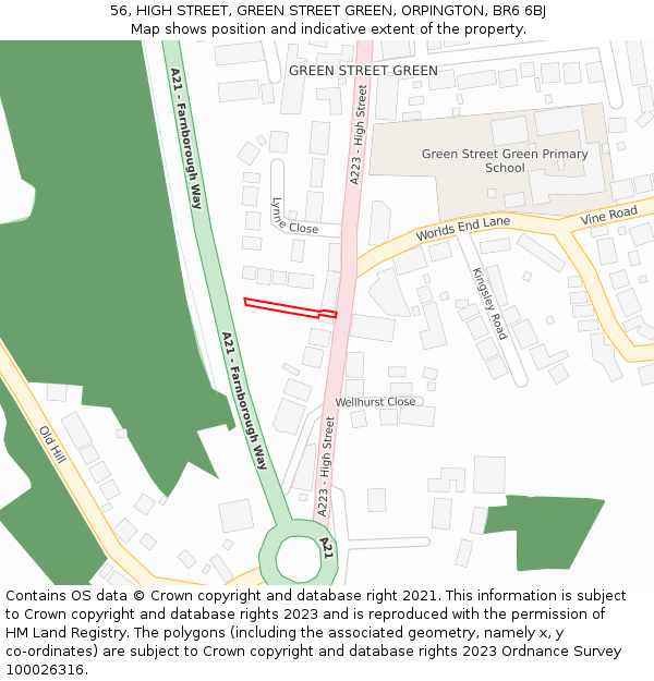 56, HIGH STREET, GREEN STREET GREEN, ORPINGTON, BR6 6BJ: Location map and indicative extent of plot