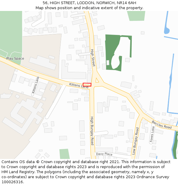 56, HIGH STREET, LODDON, NORWICH, NR14 6AH: Location map and indicative extent of plot