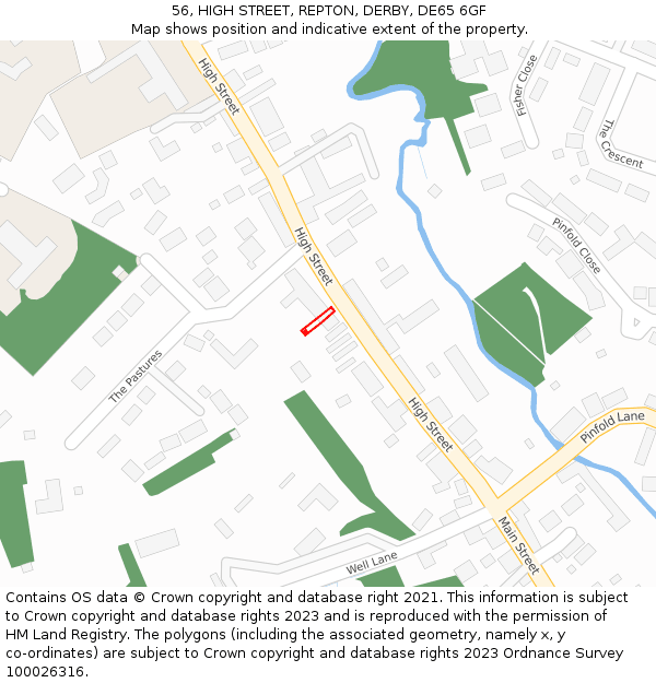 56, HIGH STREET, REPTON, DERBY, DE65 6GF: Location map and indicative extent of plot