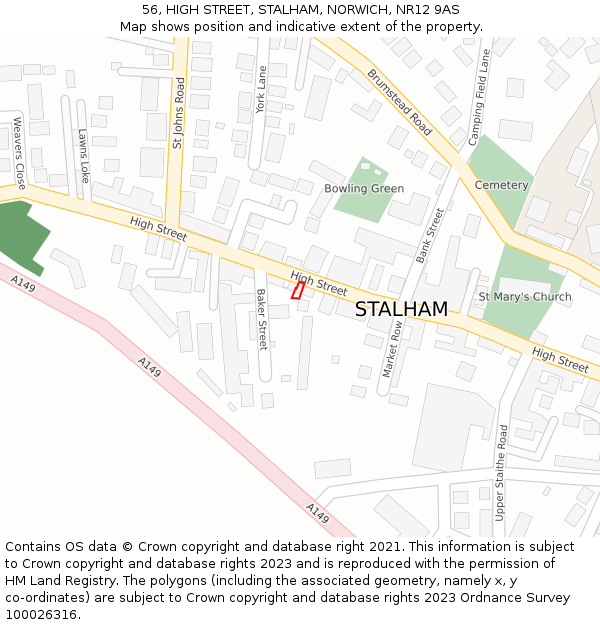 56, HIGH STREET, STALHAM, NORWICH, NR12 9AS: Location map and indicative extent of plot