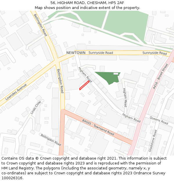 56, HIGHAM ROAD, CHESHAM, HP5 2AF: Location map and indicative extent of plot