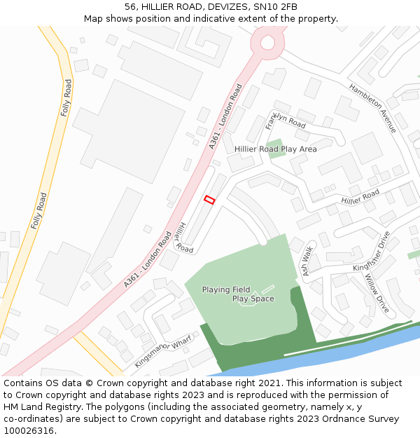 56, HILLIER ROAD, DEVIZES, SN10 2FB: Location map and indicative extent of plot
