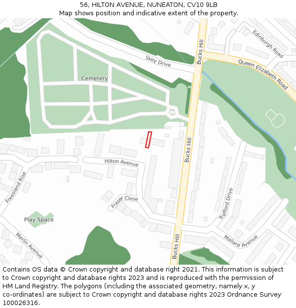 56, HILTON AVENUE, NUNEATON, CV10 9LB: Location map and indicative extent of plot