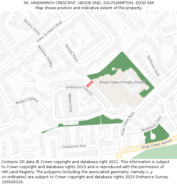 56, HINDMARCH CRESCENT, HEDGE END, SOUTHAMPTON, SO30 0AP: Location map and indicative extent of plot