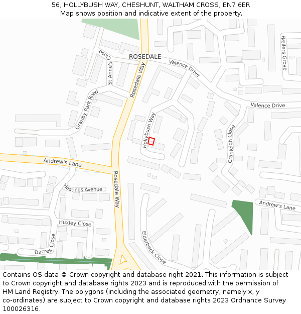 56, HOLLYBUSH WAY, CHESHUNT, WALTHAM CROSS, EN7 6ER: Location map and indicative extent of plot