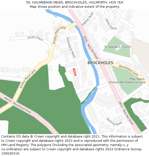 56, HOLMEBANK MEWS, BROCKHOLES, HOLMFIRTH, HD9 7EA: Location map and indicative extent of plot