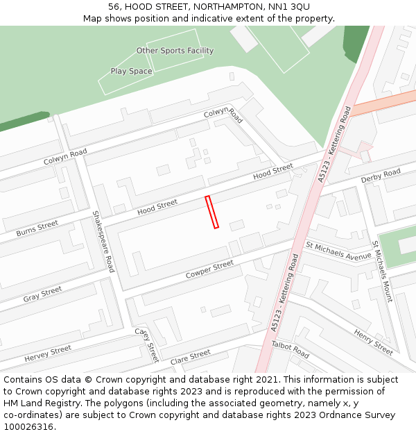 56, HOOD STREET, NORTHAMPTON, NN1 3QU: Location map and indicative extent of plot
