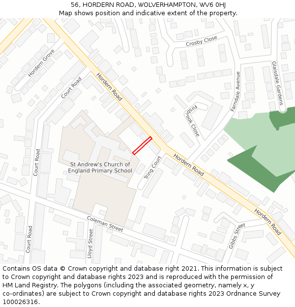 56, HORDERN ROAD, WOLVERHAMPTON, WV6 0HJ: Location map and indicative extent of plot