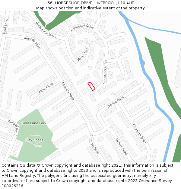 56, HORSESHOE DRIVE, LIVERPOOL, L10 4UF: Location map and indicative extent of plot