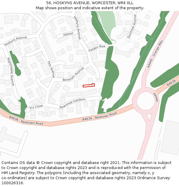 56, HOSKYNS AVENUE, WORCESTER, WR4 0LL: Location map and indicative extent of plot