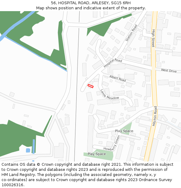 56, HOSPITAL ROAD, ARLESEY, SG15 6RH: Location map and indicative extent of plot