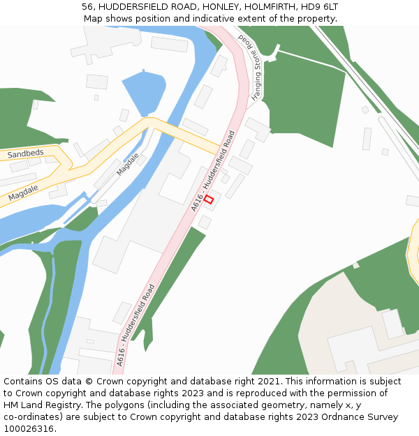 56, HUDDERSFIELD ROAD, HONLEY, HOLMFIRTH, HD9 6LT: Location map and indicative extent of plot
