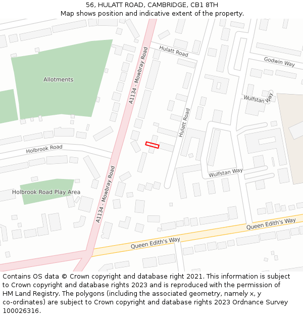 56, HULATT ROAD, CAMBRIDGE, CB1 8TH: Location map and indicative extent of plot