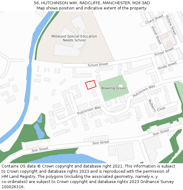 56, HUTCHINSON WAY, RADCLIFFE, MANCHESTER, M26 3AD: Location map and indicative extent of plot