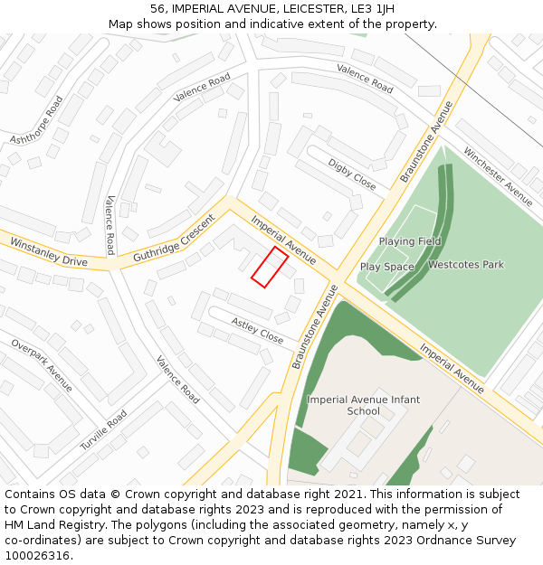 56, IMPERIAL AVENUE, LEICESTER, LE3 1JH: Location map and indicative extent of plot