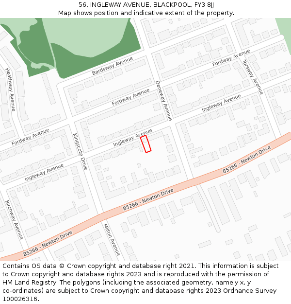 56, INGLEWAY AVENUE, BLACKPOOL, FY3 8JJ: Location map and indicative extent of plot