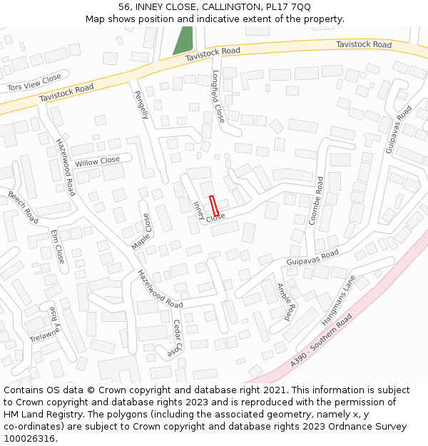 56, INNEY CLOSE, CALLINGTON, PL17 7QQ: Location map and indicative extent of plot