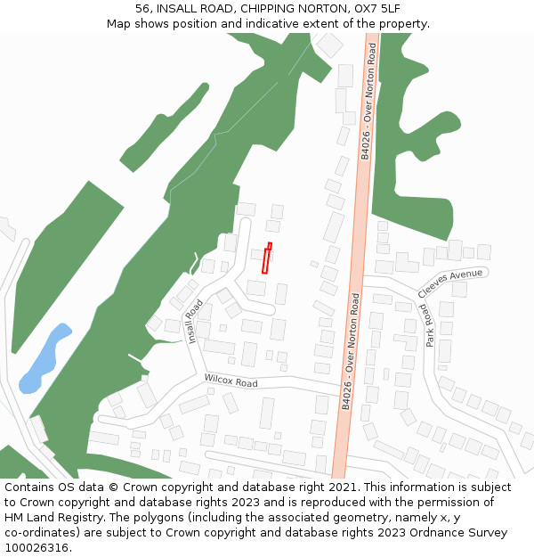 56, INSALL ROAD, CHIPPING NORTON, OX7 5LF: Location map and indicative extent of plot
