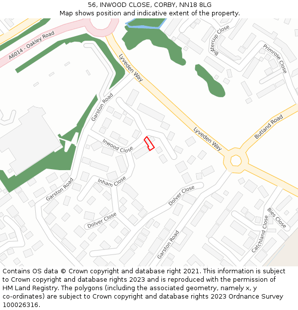 56, INWOOD CLOSE, CORBY, NN18 8LG: Location map and indicative extent of plot