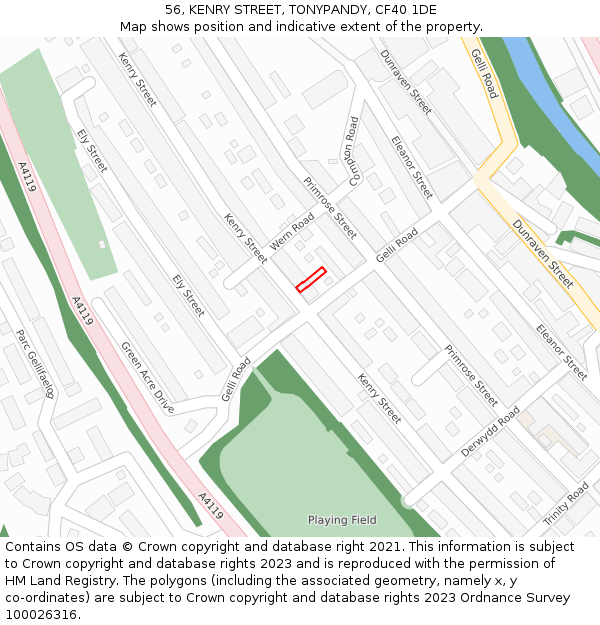 56, KENRY STREET, TONYPANDY, CF40 1DE: Location map and indicative extent of plot
